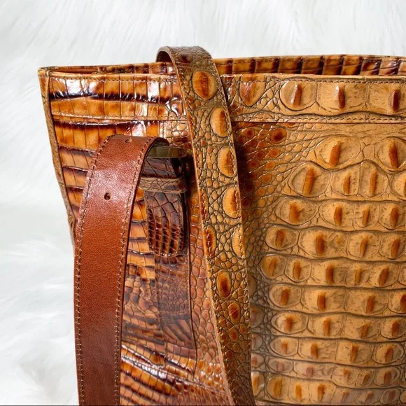 SOLD-Brahmin Vintage Toasted Almond Croc Embossed Ombre Leather Tote - Picture 10 of 12